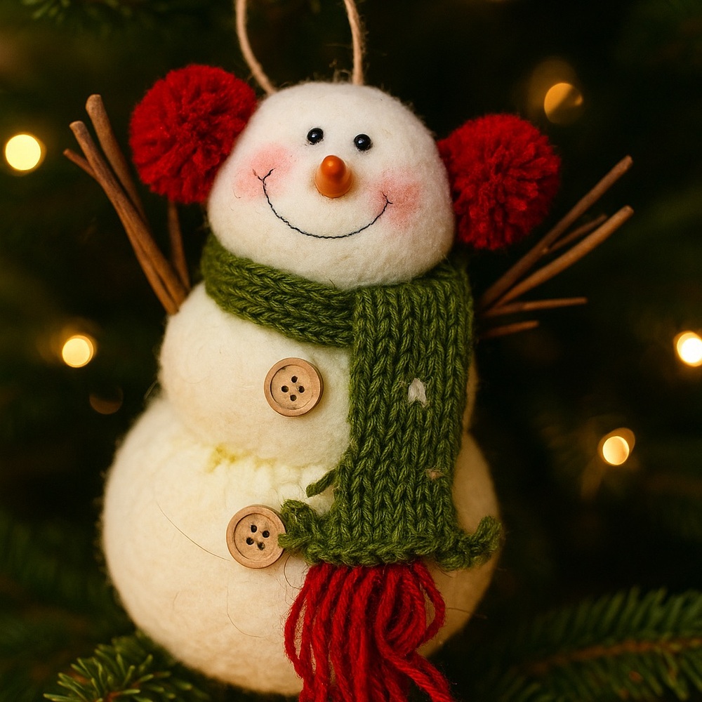 Handmade Felt Snowman Ornament – Rustic Farmhouse Christmas Decor